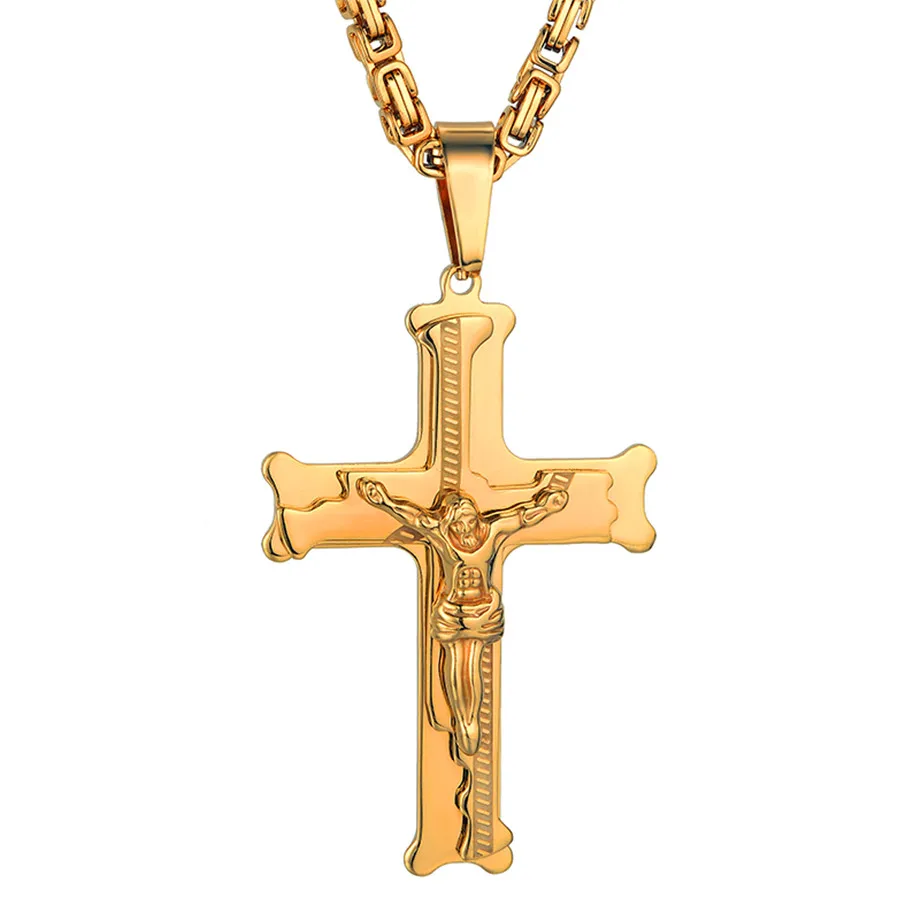 Cadena para Hombre acero inoxidable Cruz colgante de Cristo Oro joyería de  lujo