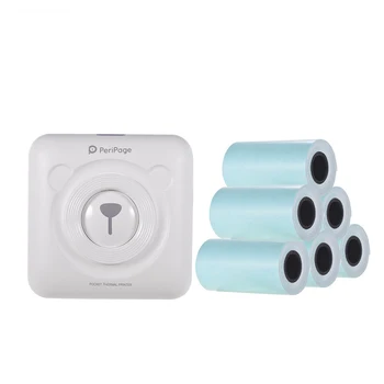 

Blue/Pink/White Mini Pocket BT Camera Picture Label Receipt Paper Mini Cam with 6 Rolls 57*30mm Adhesive Sticker Paper for Kids