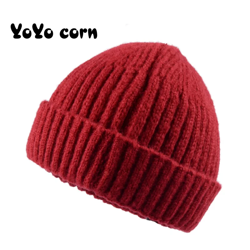YOYOCORN шапочка с манжетами для часов, шапка для девочек, весенняя шапка с черепом для женщин, женская шапка s, осенняя Женская шерстяная вязаная шапка - Цвет: red