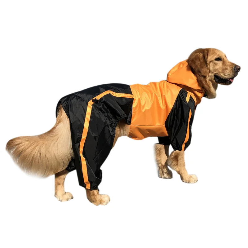 Дождевик для животных Водонепроницаемый одежда для больших собак 3XL/4XL/5XL/6XL комбинезон дождевик комбинезон с капюшоном плащ лабрадор, золотистый ретривер - Цвет: Оранжевый