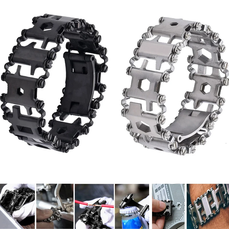 

29 in 1 Multifunction Tread Bracelet Outdoor Bolt Driver Tools Kit Travel Friendly Wearable Stainless Steel Screwer Opener
