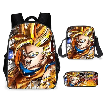 

New Bookbag Dragon Ball Super Goku Backpack 3Pcs/Sets Lunch Tote Pencil Case School Bags for Teenage Girls Boy Travel Backpack