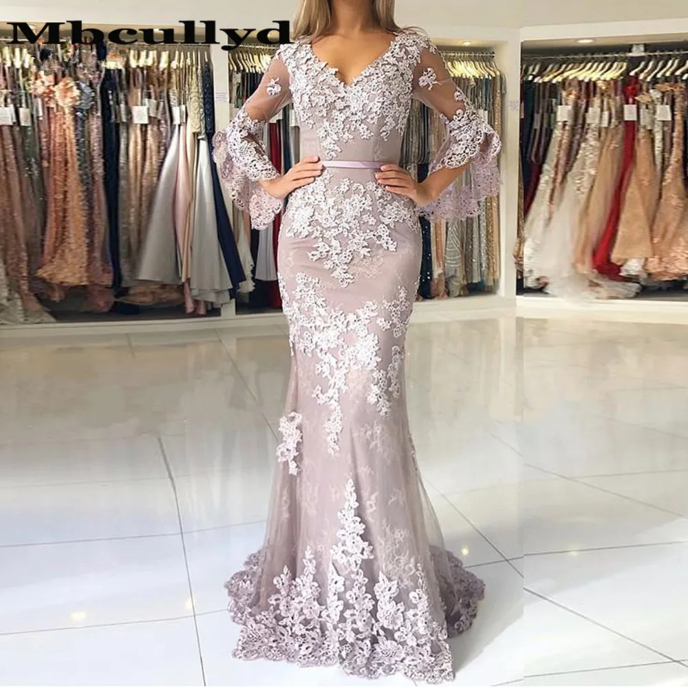 Mbcullyd роскошное вечернее длинное платье Русалка с 2019 Половина Flare рукавом vestidos de fiesta de noche торжественное платье с фатиновой юбкой Вечерние