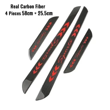 

4Pcs 58cm + 25.5cm Car Door Sill Scuff Plates Red Reflective Prevents Scratches 4 Pieces Real Carbon Fiber