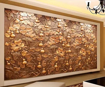 

CJSIR Custom Wallpaper Copper Embossed Gourd Vine TV Background Wall Home Decoration Living Room Bedroom Murals 3d Wallpaper