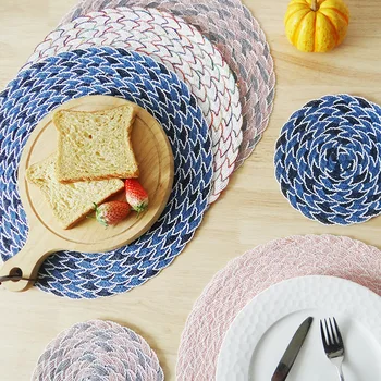 

4/6pcs Woven Placemat Round Non Slip Insulation Coaster Eco-Friendly Macrame Placemats For Table Mat Kitchen Accessories