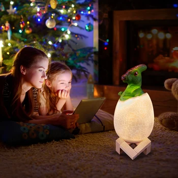 

Dinosaur Toys 3D Dinosaur Lamp Rex Night Light with Stand Remote & Pat & Touch Control Rechargeable Christmas Decoration Gift