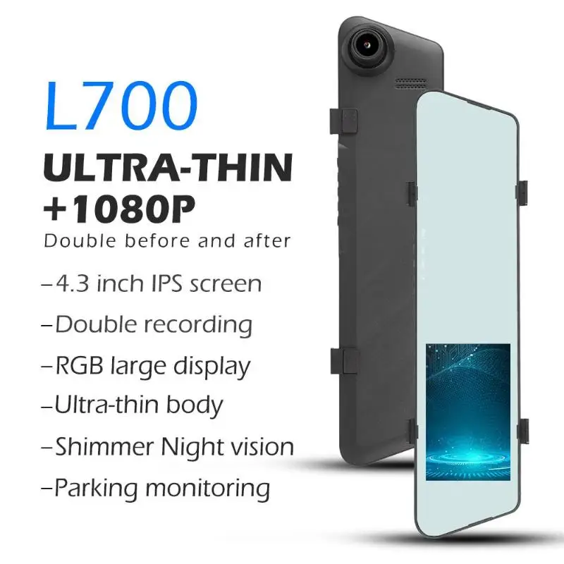 VODOOL L700 4,3 дюймов 1080P HD Автомобильный видеорегистратор Камера авто зеркало заднего вида Dashcam 170 градусов видео рекордер двойной объектив видеорегистратор