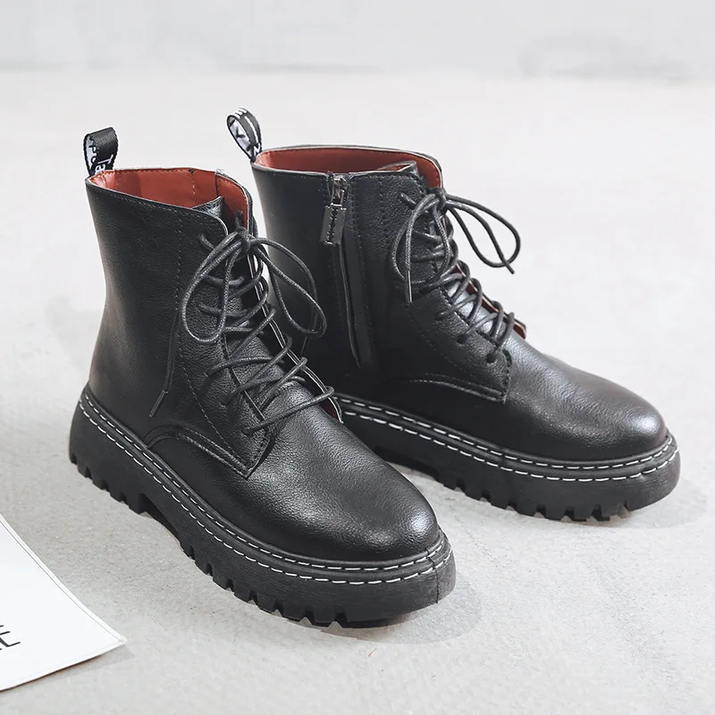 

2019 England Winter Boots Women's Yang Mi Celebrity Style New Style-Style Martin plus Velvet Casual Thick Bottomed Versatile Ank