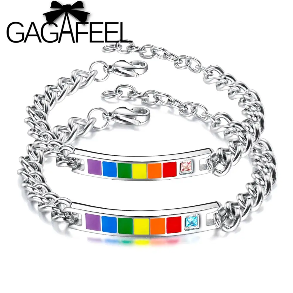 GAGAFEEL, модный Радужный Браслет, нержавеющая сталь, настраиваемый, пара браслетов, Lover, ювелирное изделие, шарм, ID, браслеты для женщин, мужчин
