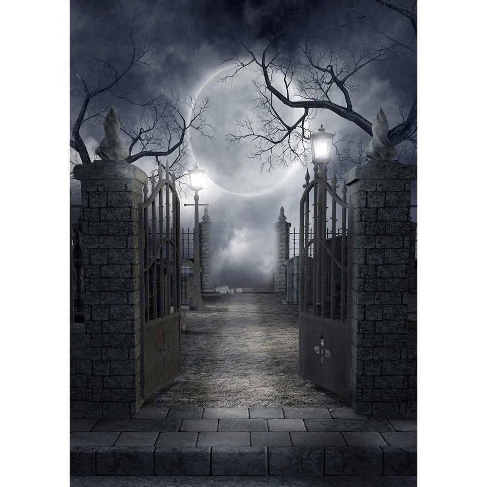 

Halloween Backdrop Forest Gate Night Tomb Moon Photocall Photophone Custom Vinyl Photography Background For Photo Studio