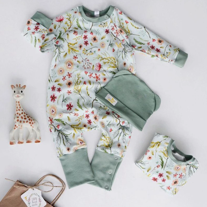 Emmababy, 2 предмета, г. Одежда для малышей Детская одежда с цветочным принтом для девочек, одежда для детей, комбинезон+ шапочка, комплект одежды