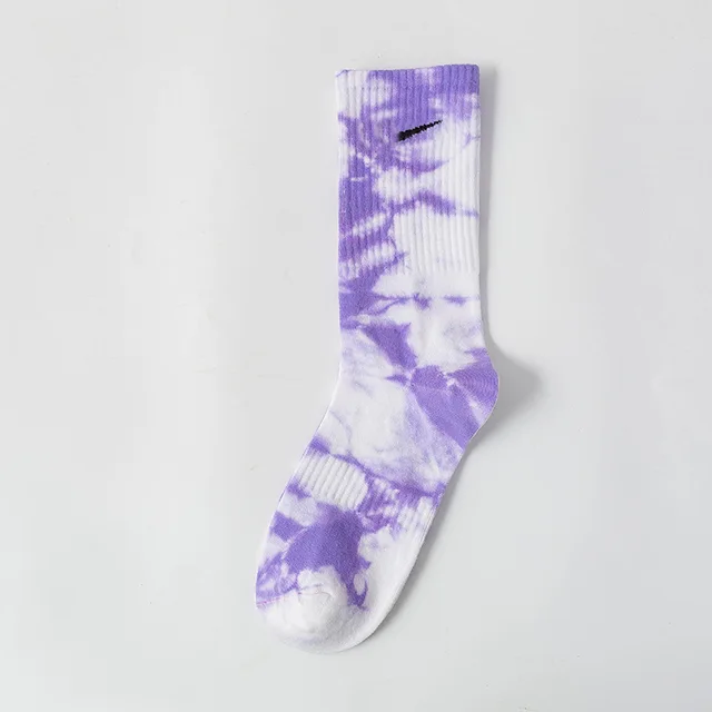 New Fashion Tie-dye Men and Women Socks Cotton Colorful Vortex Hook 19 Styles HipHop Skateboard Funny Happy Soft Girls Sockings purple