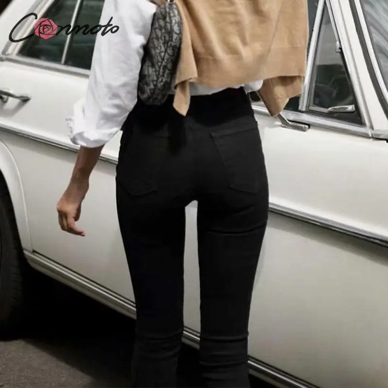 Conmoto/ Зимние Повседневные черные брюки; mujer; брюки с высокой талией; mujer; Узкие Модные осенние брюки на пуговицах