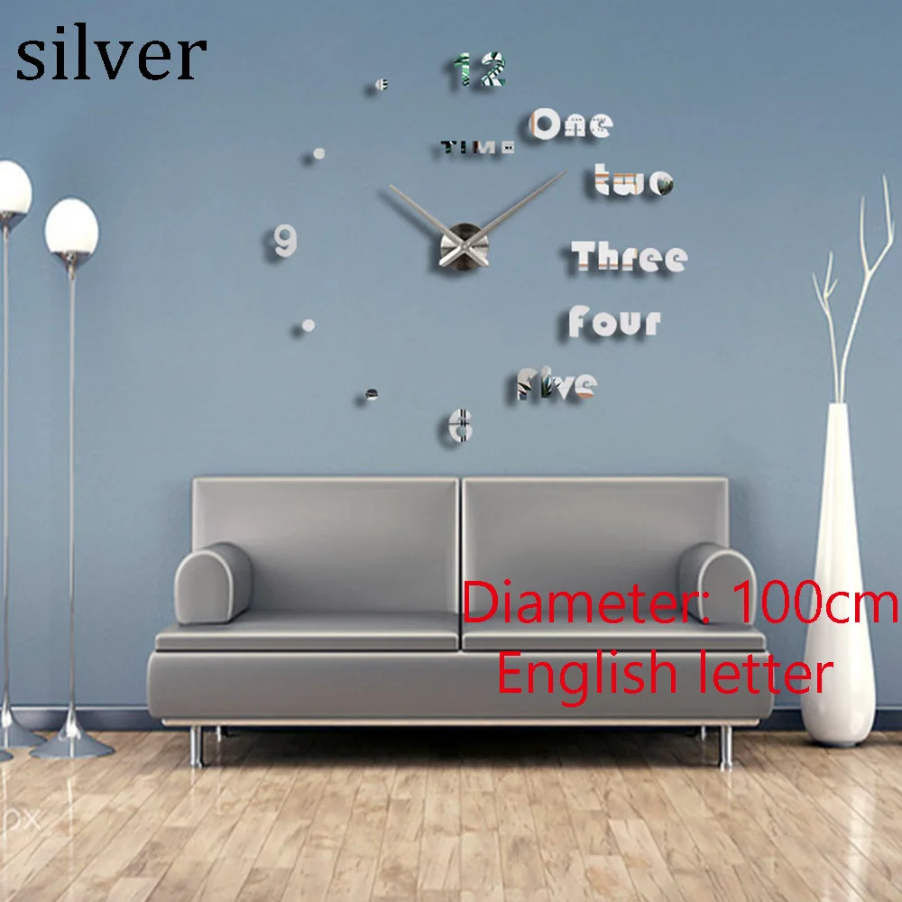 silver letter Настенные часы 3D DIY настенные наклейки часы зеркальная поверхность Акриловые кварцевые часы бесшумные гостиная украшение дома современный дизайн - Цвет: silver letter