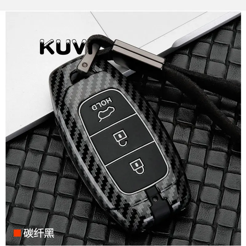 Zinc alloy Car Key Case For Hyundai i30 Ix35 KONA Encino Solaris Azera Grandeur Ig Accent Santa Fe Palisade - Название цвета: carbon black