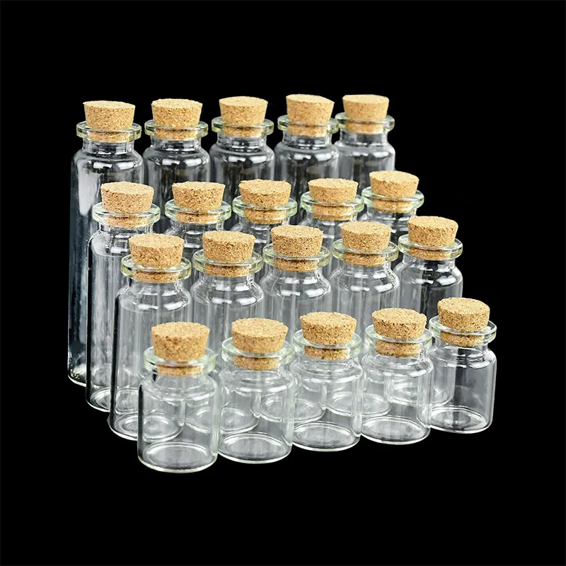 5pcs 5/10/14/20ml Mini Clear Glass Drifting Bottles With Cork Stopper Small Jars Christmas Wedding Birthday Party Decoration