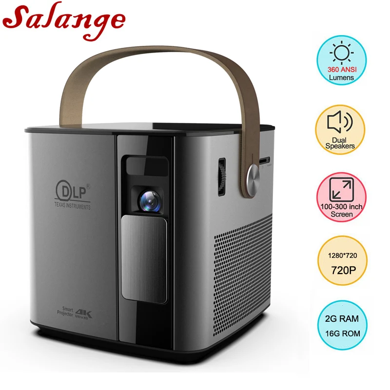 Светодиодный проектор Salange P12 HD мини 3D Android DLP 1280*720P Wi Fi 2 Гб + 16 ГБ видеопроектор для