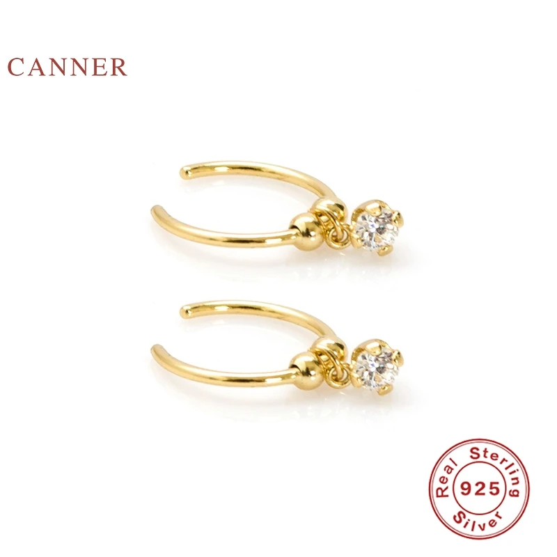 

CANNER Real 925 Sterling Silver Earrings For Women Simple Fashion Diamond Pendant Earrings Hoops Zircon Jewelry Aretes De Mujer