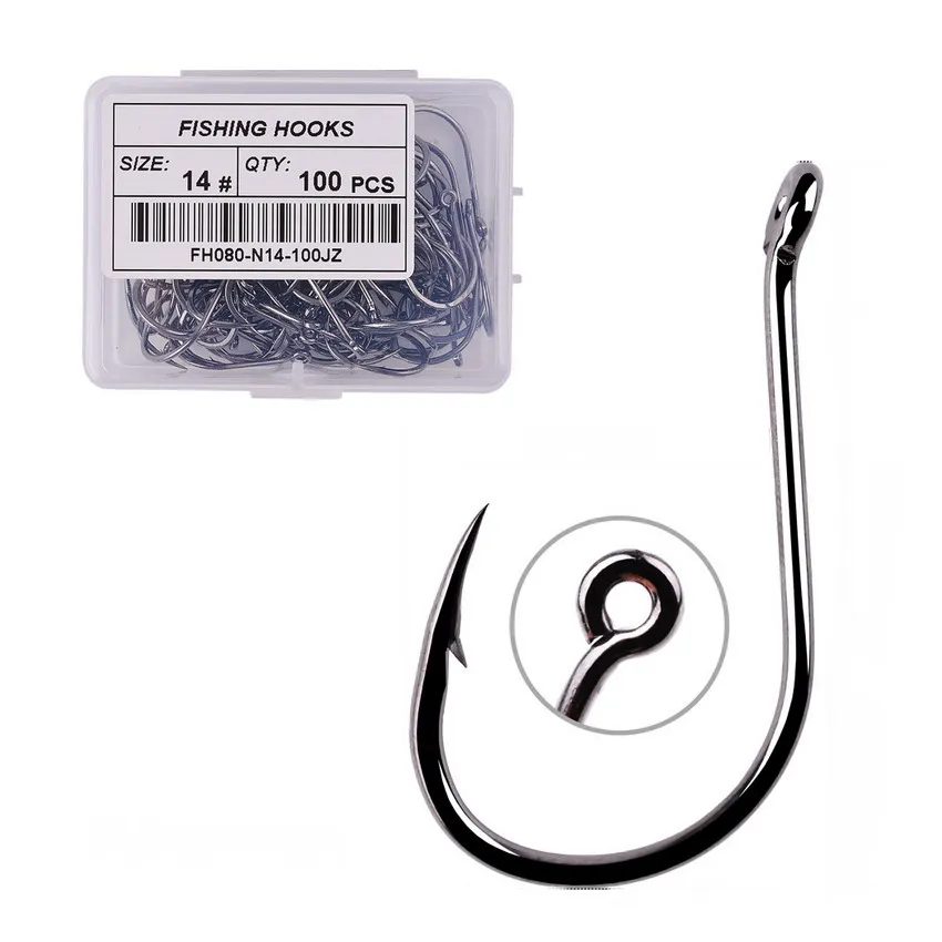 100 or 40 pcs Iseama Carp Fishing Hook Offset Circle Hook Single Fly Fishing  Jig Hook Barbed sea Fishhook Tackle Accessories Box