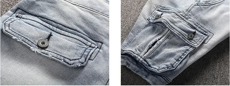 KIOVNO Summer Men Cargo Casual Denim Shorts Straight Washed Jeans Shorts Male Multi Pockets (2)