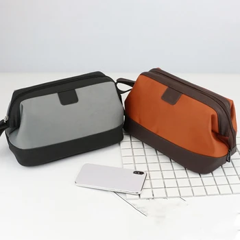 

Portable Men Cosmetic Bag Business Travel Waterproof Leather Large Capacity Shaving Makeup Bag