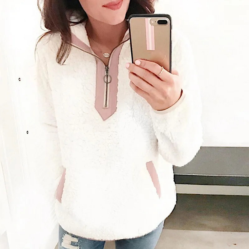 Winter Women Sherpa Sweaters Oversized Fleece Hooded Pullover Loose Fluffy Coat Zipper Coat Jacket Coat Top Outwear