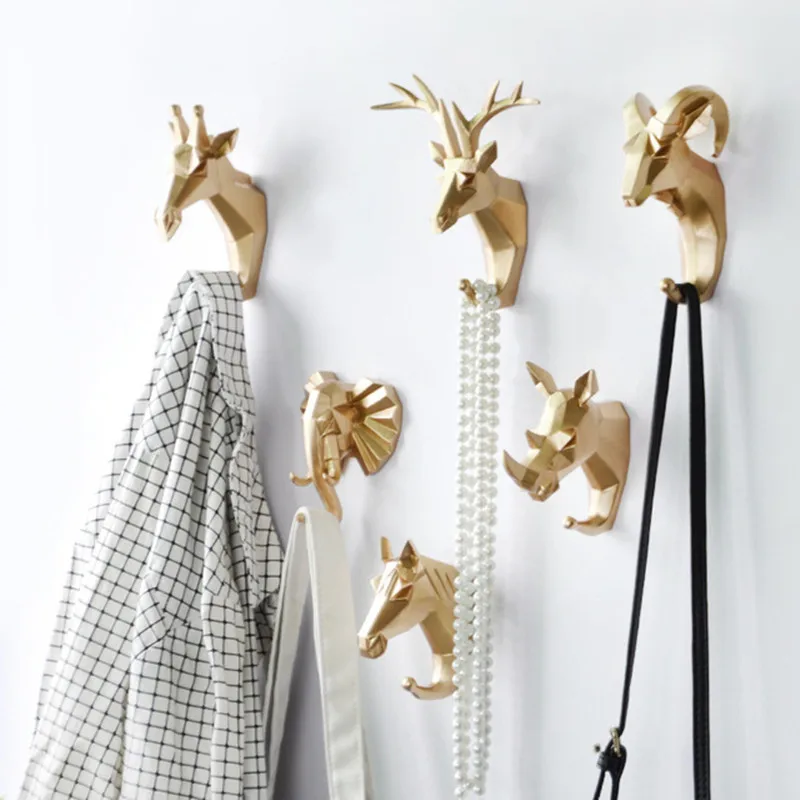 1pc Hanging Hook Animal Head Decorative Hook Deer Elephant Unicorn Rhinoceros Hanger Hook Keys Clothes Hat Wall Decoration Rack 4