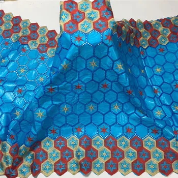 

African bazin riche fabric with brode Latest fashion embroidery bazin lace fabric with net lace 5 yards 2L071806