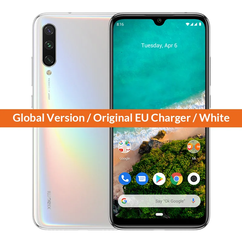 Смартфон Xiaomi Mi A3, глобальная версия, 4 Гб, 128 ГБ, 32 МП, селфи, Android One, Snapdragon 665, камера 48 МП, 4030 мАч, 6,09 дюйма, Fingerprient - Цвет: White