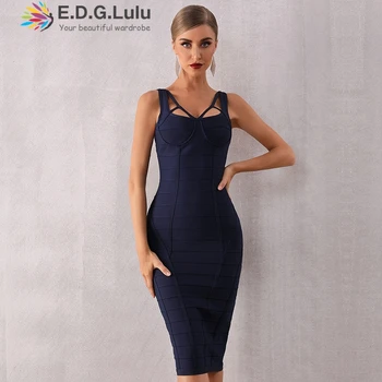 

EDGLuLu New Women Sexy Spaghetti Strap Rayon Hl Elastic Celebrity Bandage Dress Bodycon Mini Club Evening Party Dresses 0712