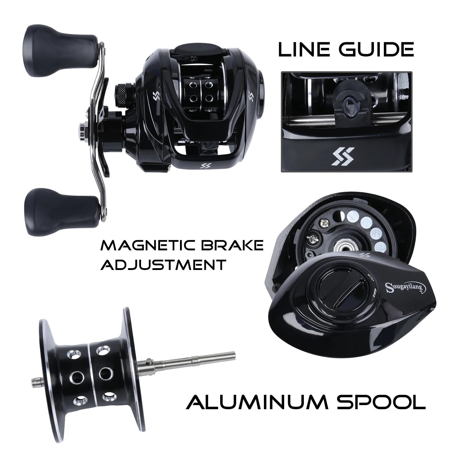 Sougayilang Casting Fishing Rod Reel Combo 1.8M-2.4M 4Sections Carbon Fiber Fishing Rod with 12+1BB 7.1:1 Baitcasting Reel Pesca