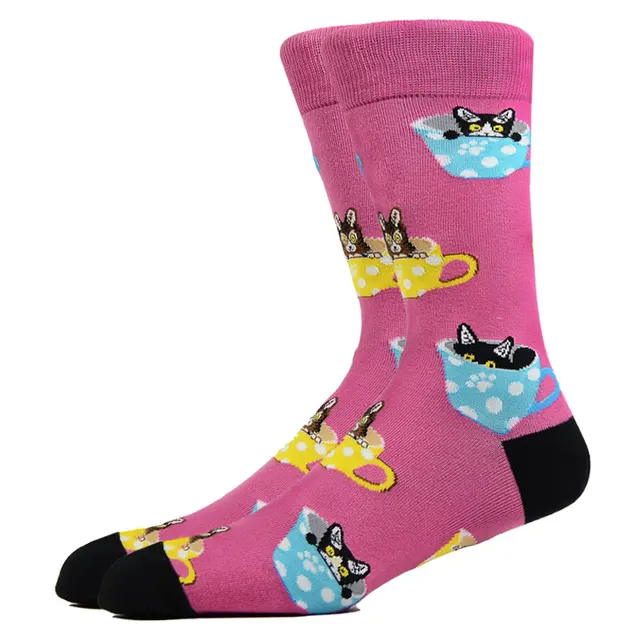 Fashion Men Happy Socks Combed Cotton Cartoon Animals Dog Cat Large Size Casual Women Cute Funny Harajuku Socks Colorful HK11015-5