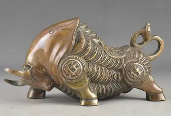 

Chinese Brass Collectable Handwork Get Rich Embossment Exorcism Cow Statue Decor
