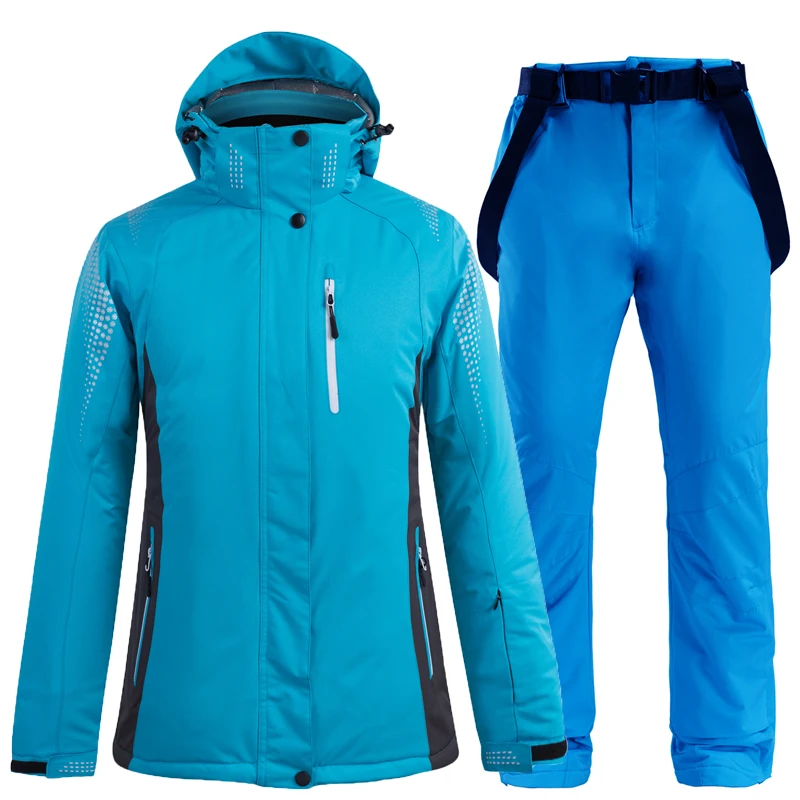 Лыжный костюм, женский зимний комплект одежды, толстая Водонепроницаемая лыжная куртка и штаны, комплект-30 градусов, лыжные и сноубордические костюмы, брендовые - Цвет: q10