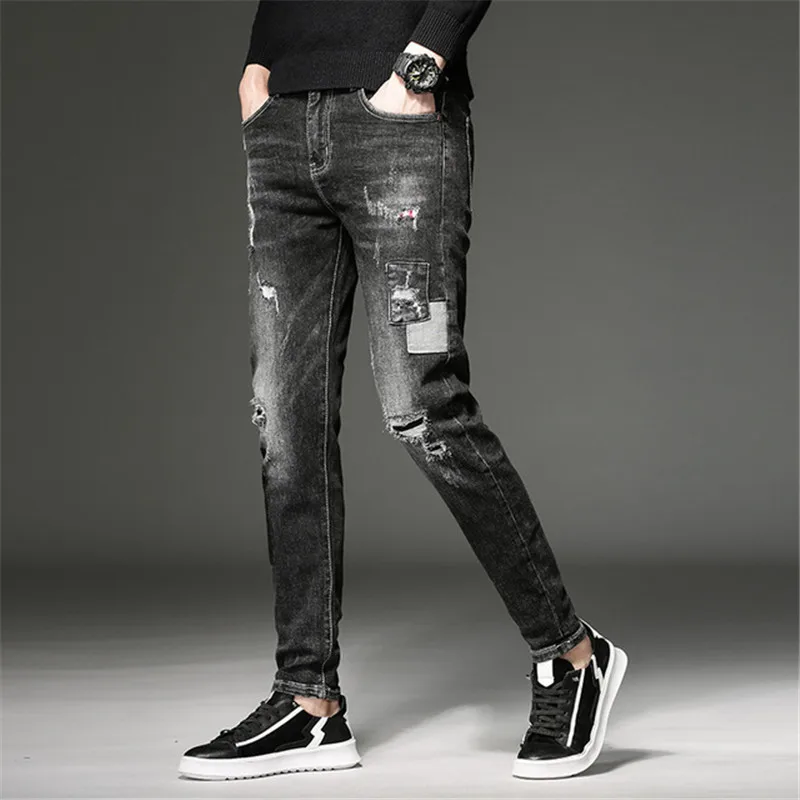 Ripped Jeans for Men Vintage Stretch Slim Fit Hop Hop Jeans Pants Men Skinny Jeans Autumn Winter Men's Biker Jeans Pant