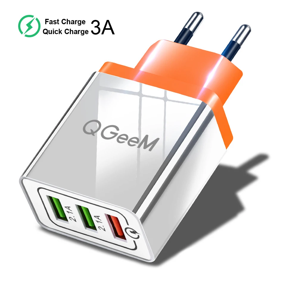 QGEEM 3 USB зарядное устройство Быстрая зарядка 3,0 быстрое USB настенное зарядное устройство портативное мобильное зарядное устройство QC 3,0 адаптер для Xiaomi iPhone X EU US Plug - Тип штекера: Orange