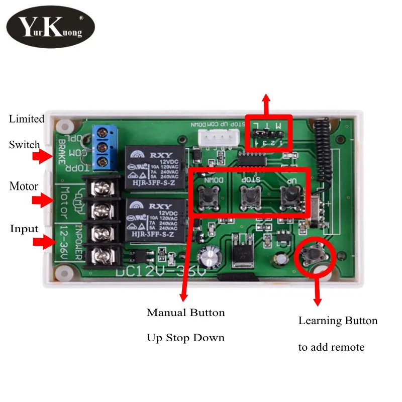 DC 12V 24V 36V 모터 수동 컨트롤러 모터 원격 제어 스위치, 포워드 리버스 업 다운 스톱 리미트 스위치 60W 커튼
