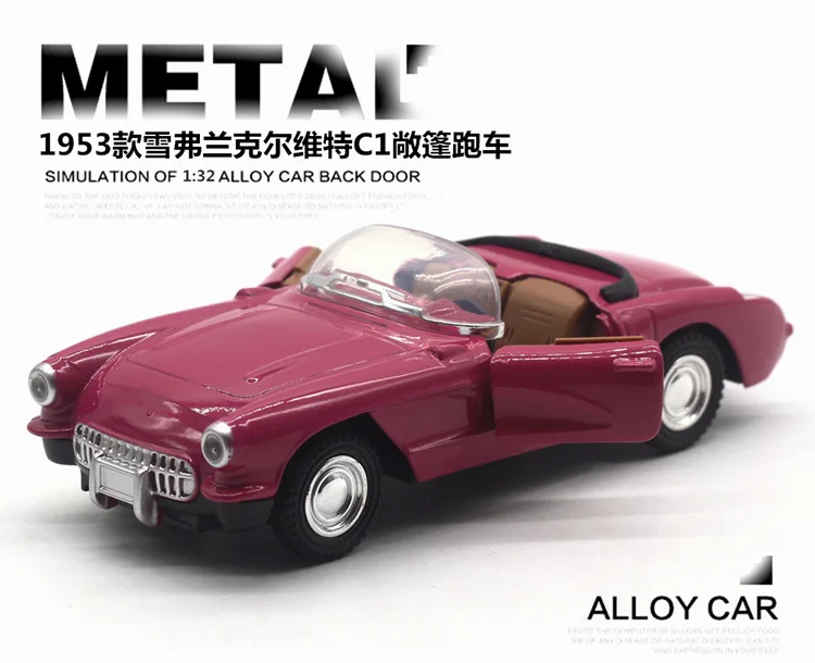 1: 32 Chevrolet Corvette C1 винтажная модель автомобиля из сплава звук и светильник