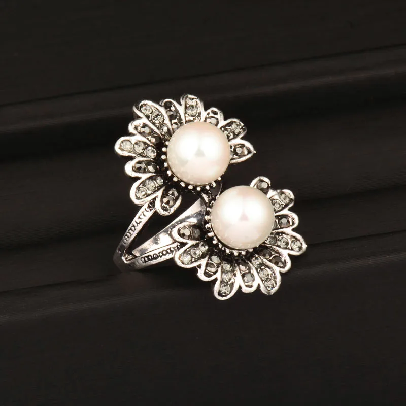 SINLEERY, винтажные кольца с цветком от солнца, античное золото, серебро, цвет белый жемчуг, полный кристалл, свадебные кольца для женщин, ювелирные изделия JZ059 SSD