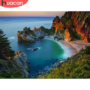 

Huacan Diamond Embroidery Landscape Full Round Diamond Painting Harbor Picture of Rhinestone Mosaic Bead Home Decor