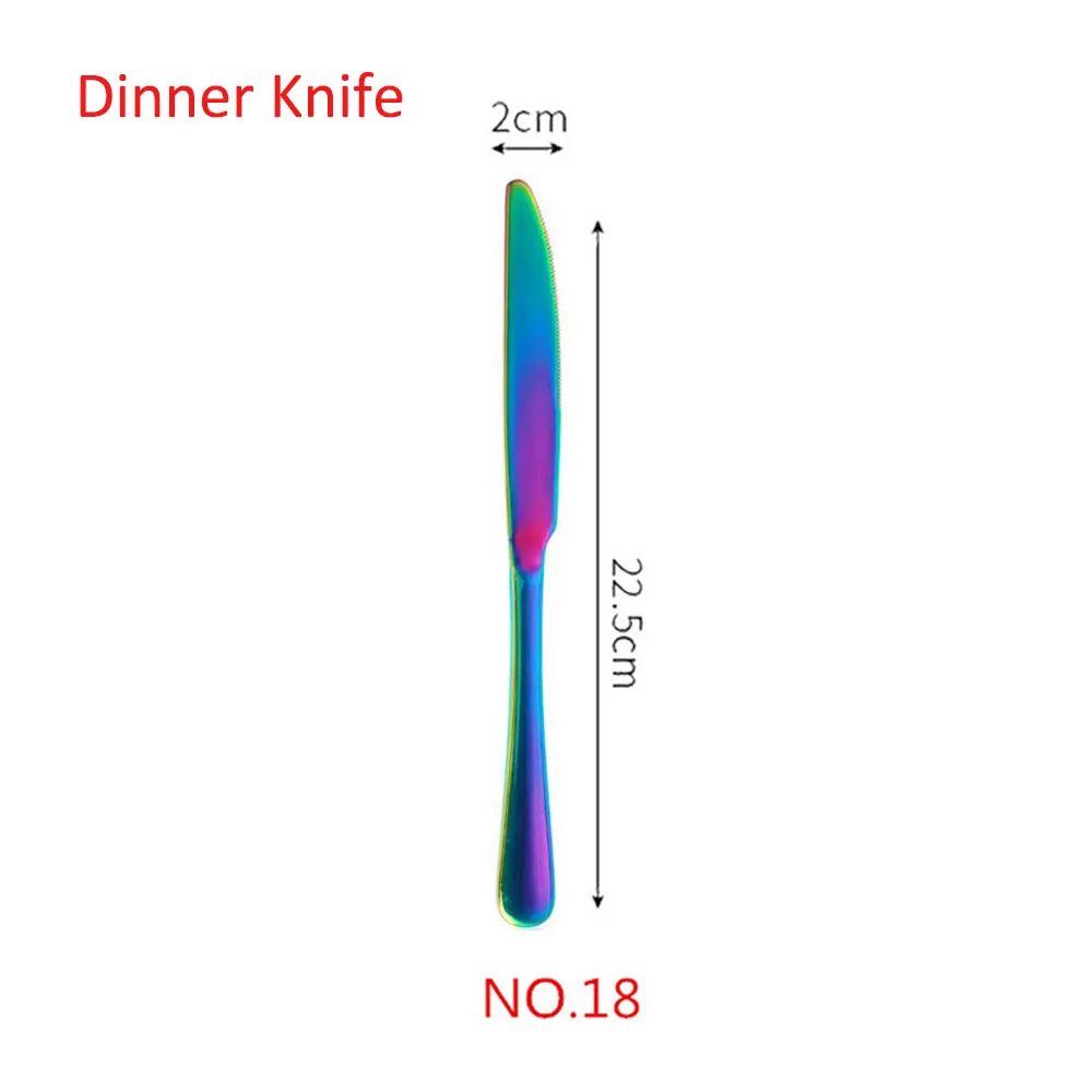 Радужных столовых приборов набор столовых приборов из нержавеющей стали набор серебряных приборов столовая вилка и нож ложка Прямая 1 шт - Цвет: NO.18 Dinner Knife