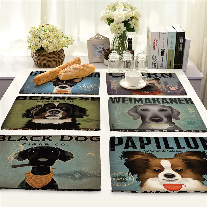 Dog Place Mat Linen Placemat Place Mat Dinner Table Mat Coaster Table