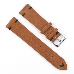 Premium Vintage Suede Leather Blue Watch Strap - 20mm (Brown - Black Line)