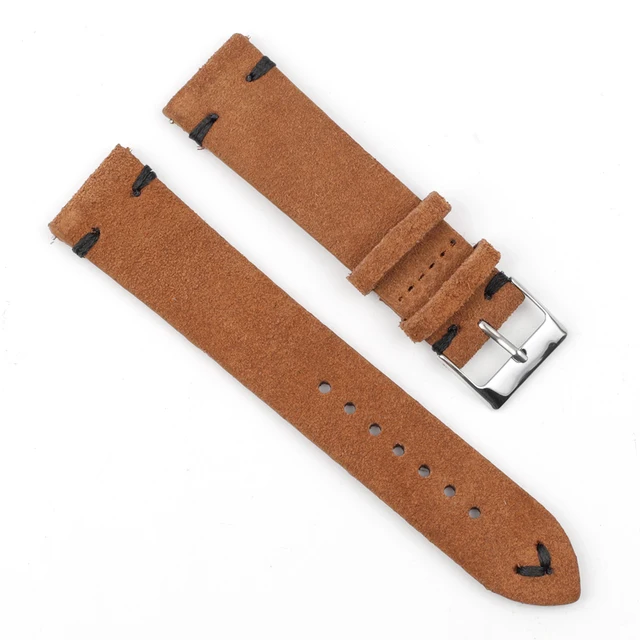 High Quality Suede Leather Vintage Watch Straps Blue Watchbands Replacement Strap for Watch Accessories 18mm 20mm 22mm 24mm Brown-Black Line