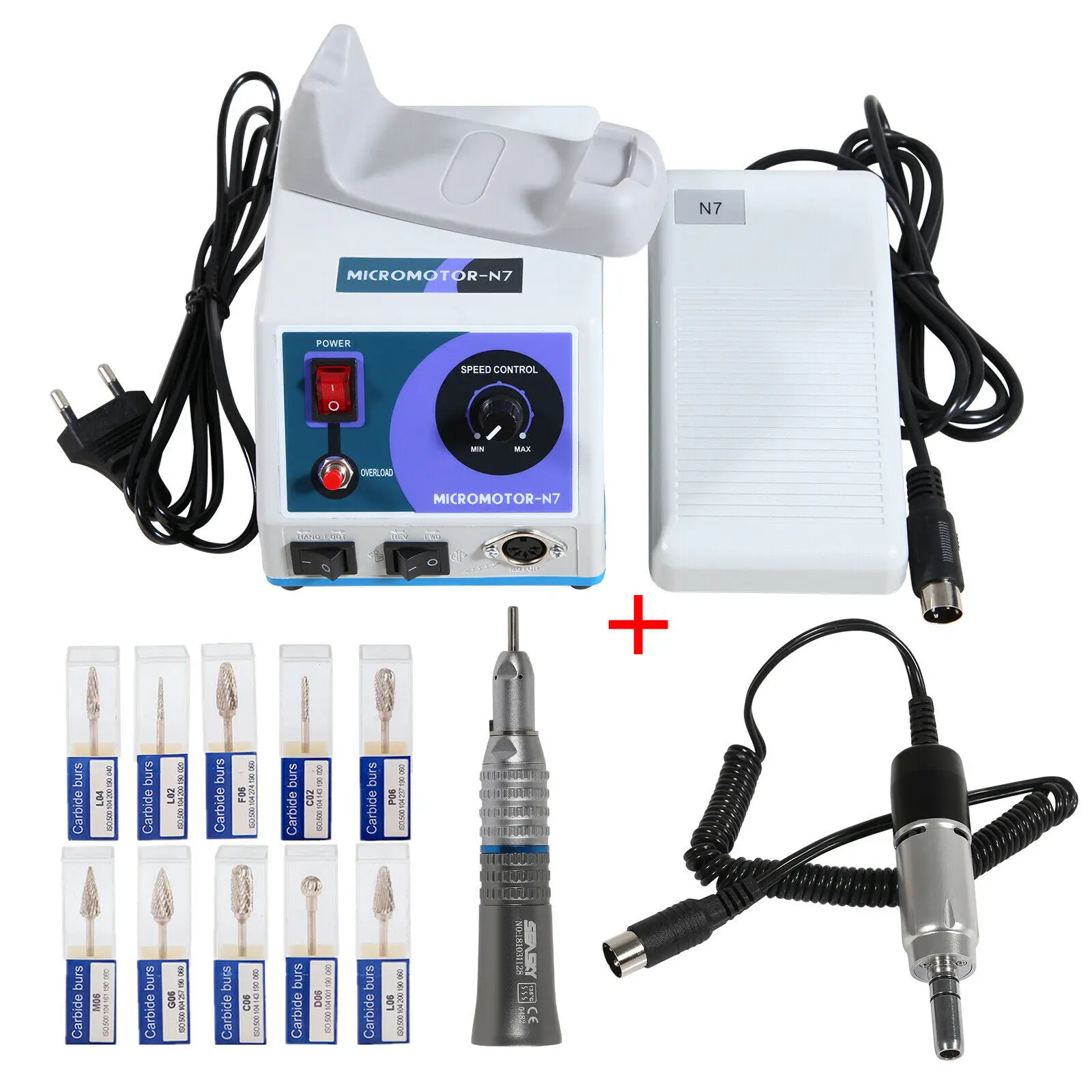 

Dental Marathon 35K RPM Electric Micromotor Control Machine N7+Straight Contra Angle Handpiece+ 10 Burs Drill