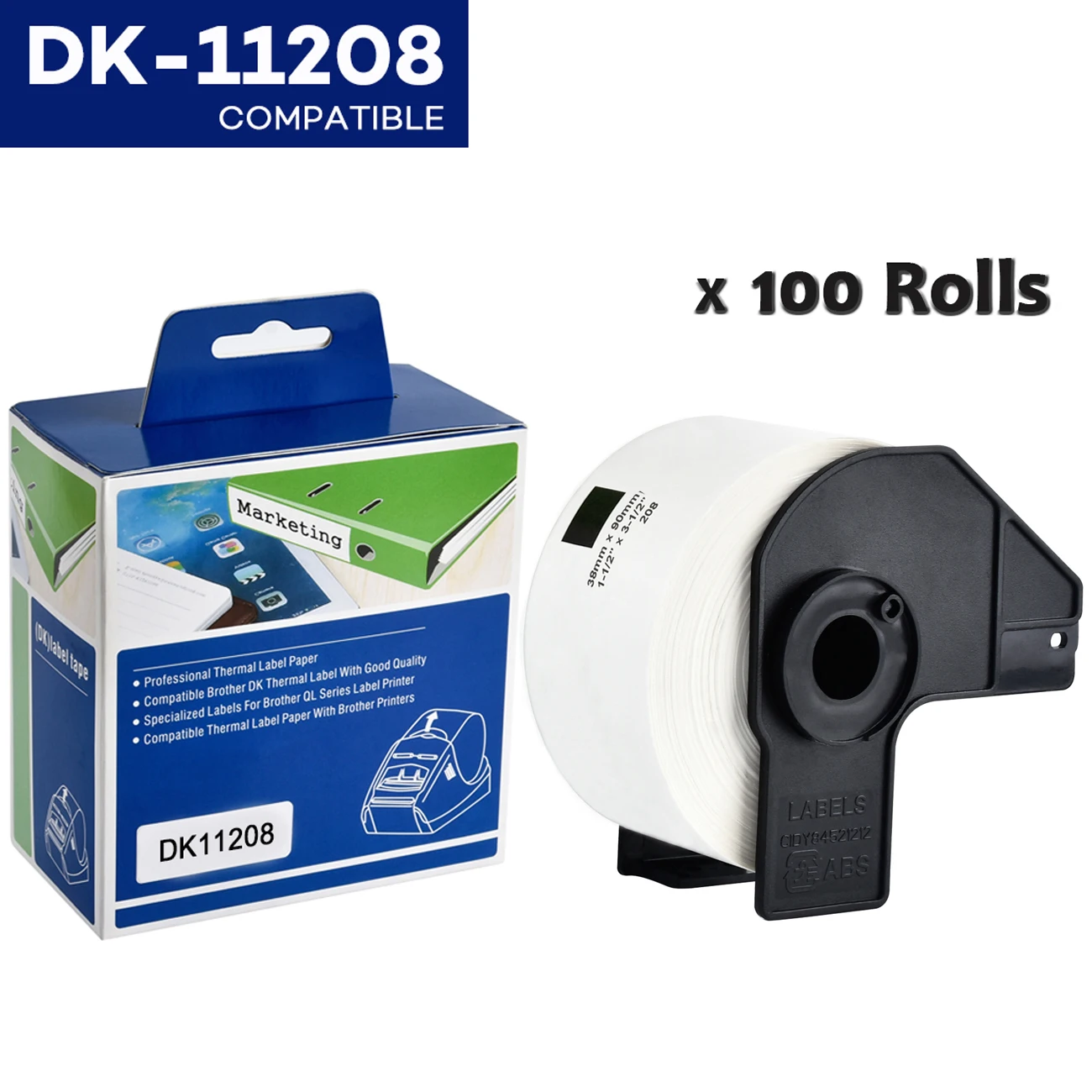 100 рулонов DK-1208 совместимые с братерами DK-11208 DK 1208 208 стандартные адресные этикетки