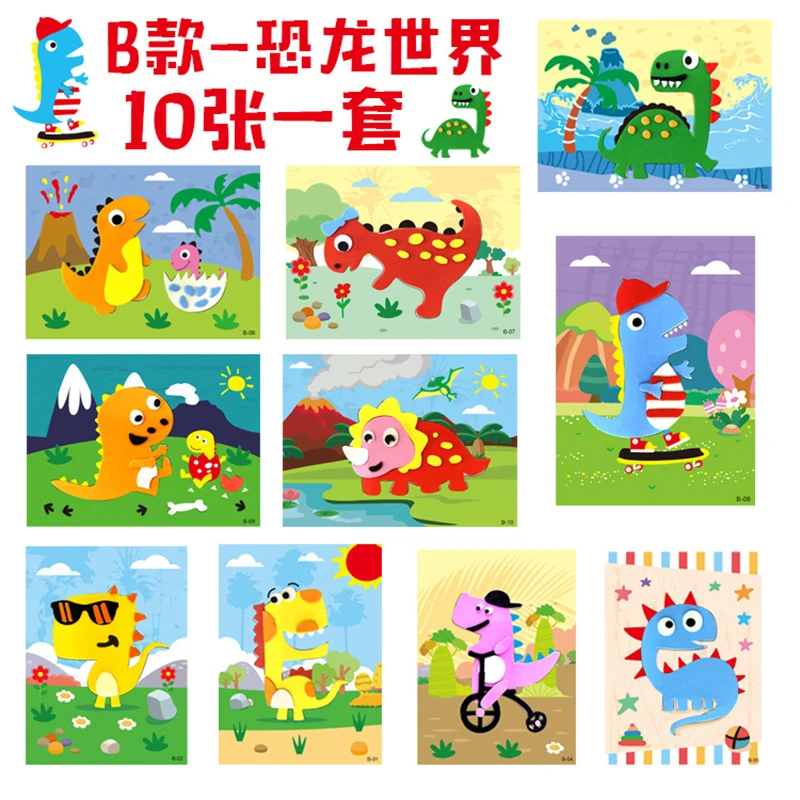 10Pcs Kids DIY 3D EVA Foam Stickers Cartoon Princess Animal Car Dinosaur Puzzle Games Art Craft Early Learning Educational Toys decorative stickers anime stickers colorful stickers 3d stickers puzzle stickers