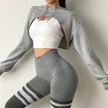 Women fitness crop top cotton sports shirts long sleeves hoodie sweatshirt gym workout yoga t-shirts sport9s
