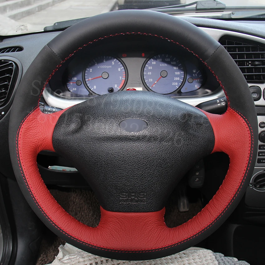 Для Ford Fiesta Mk4 1996-2006 углеродное волокно черная кожа Ручное шитье чехол рулевого